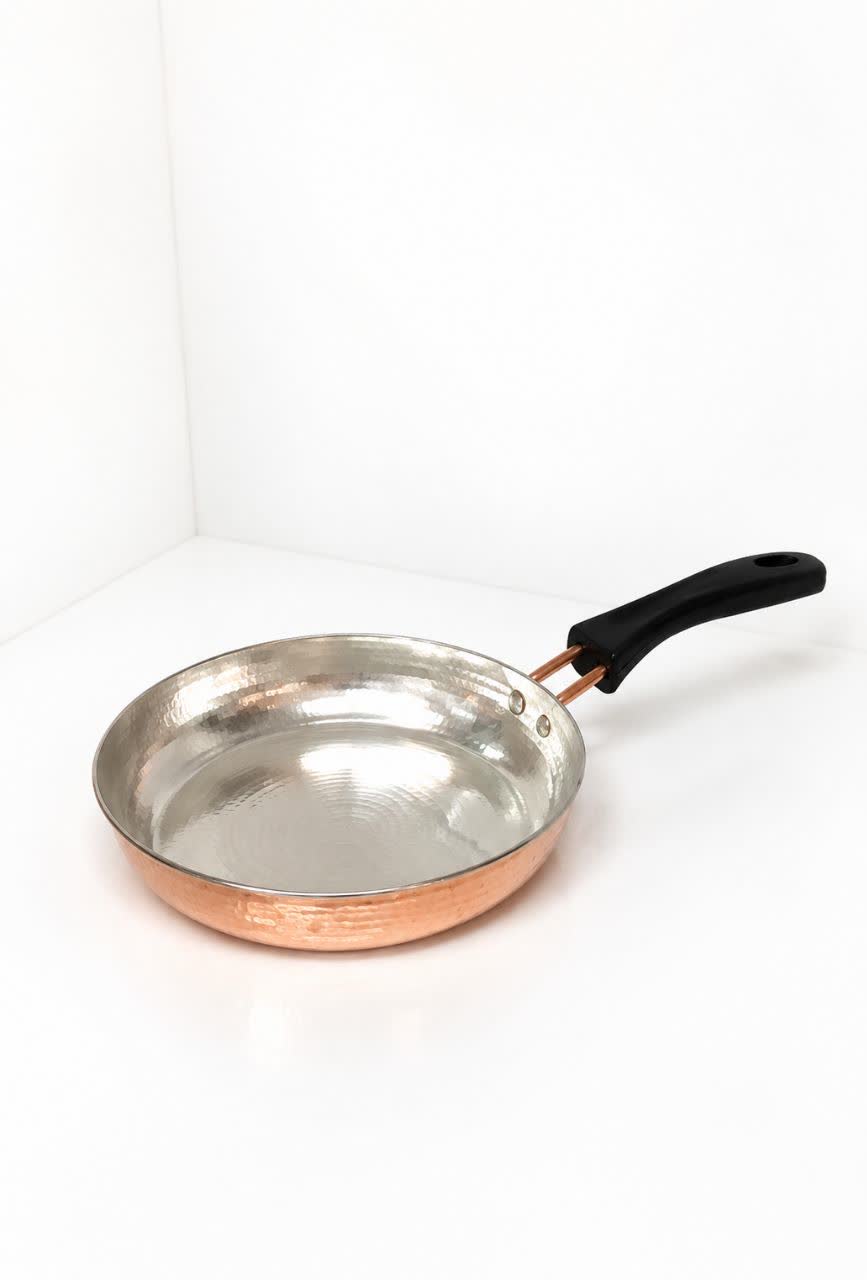 ماهی تابه مسی داخل قلع دسته دار