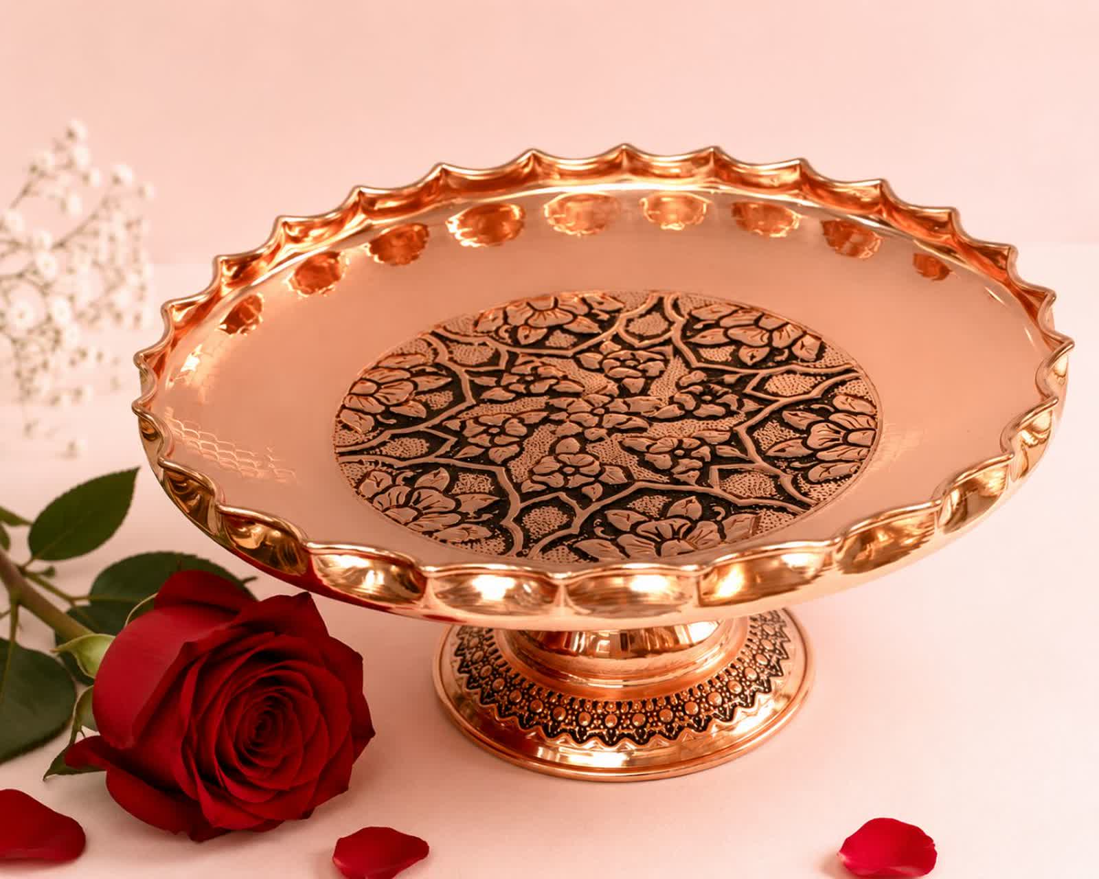 شیرینی خوری مسی گل کاری برجسته سیاه قلم رنگ ثابت ارسال رایگان