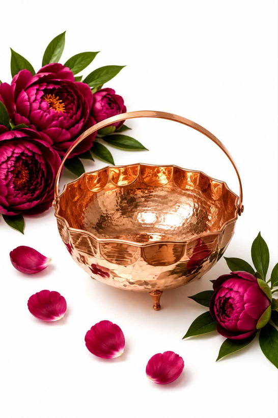 سبد میوه مسی لب چین دسته دار نانو شده رنگ ثابت و براق ارسال رایگان