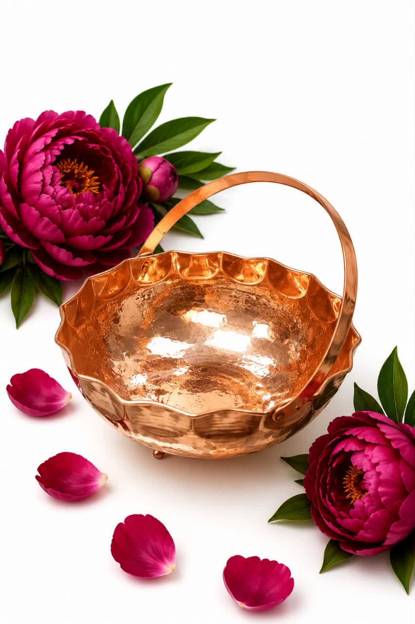 سبد میوه مسی لب چین دسته دار نانو شده رنگ ثابت و براق ارسال رایگان