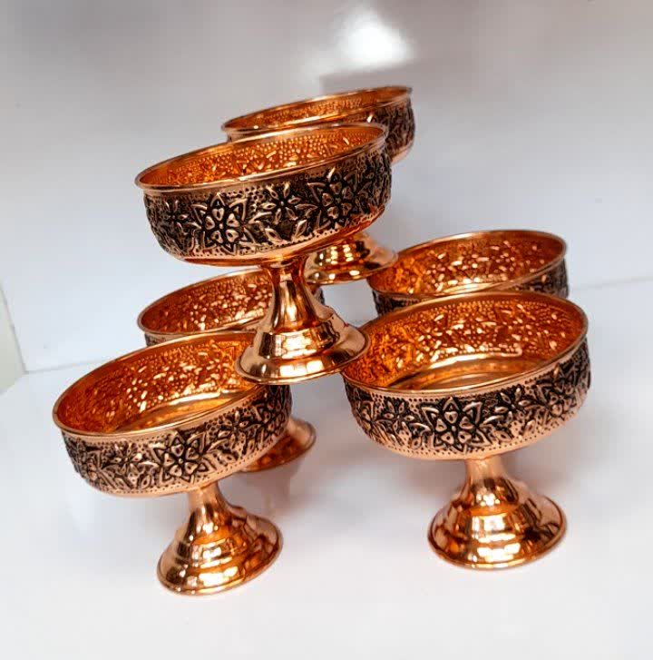 بستنی خوری مسی رنگ ثابت پایه دارطرح سیاه قلم