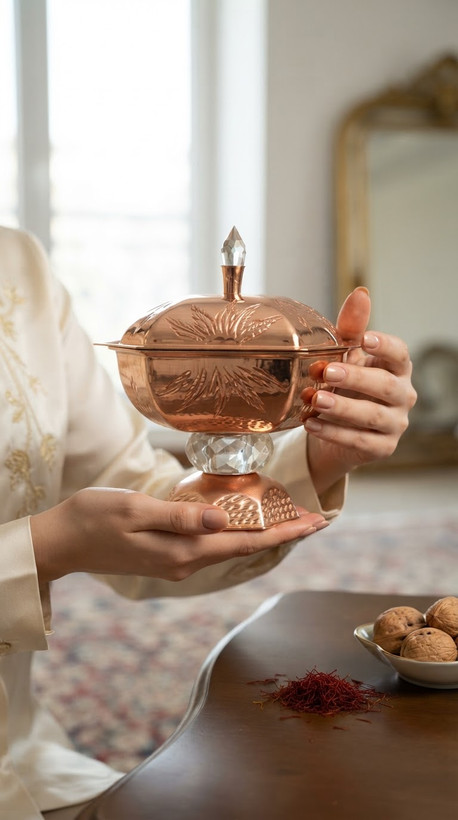 قندان مسی مربع پایه دار سلطنتی نانو شده