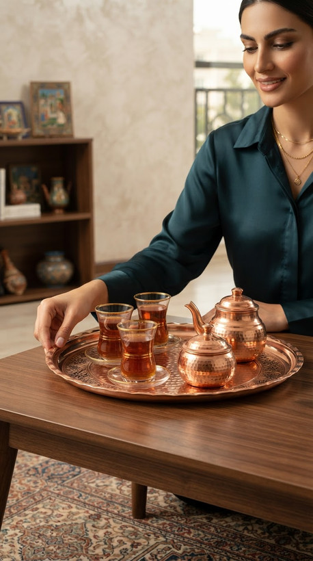 سینی مسی سیاه قلم گلستان نانو شده رنگ ثابت