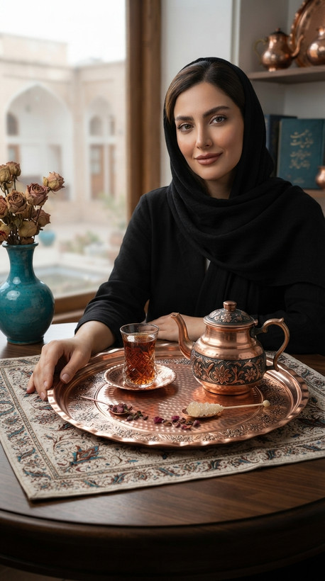 سینی مسی سیاه قلم گلستان نانو شده رنگ ثابت