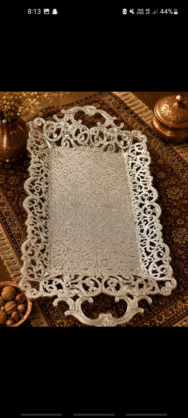 سینی چایی مسی و سفید رنگ پویتر محکم و رنگ ثابت