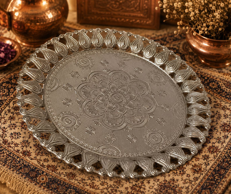 سینی چایی مسی و سفید رنگ پویتر محکم و رنگ ثابت