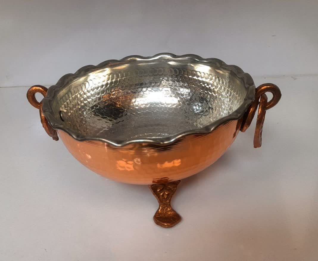 کاسه مسی پایه دار و گوشواره دار نانو شده و رنگ ثابت