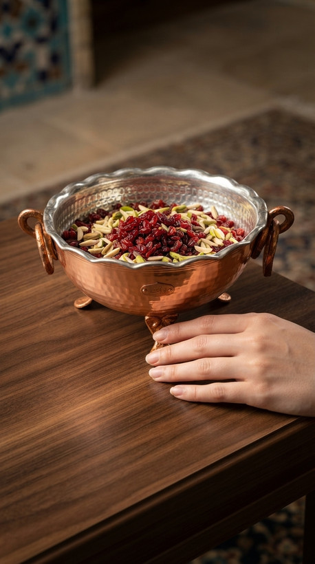 کاسه مسی پایه دار و گوشواره دار نانو شده و رنگ ثابت