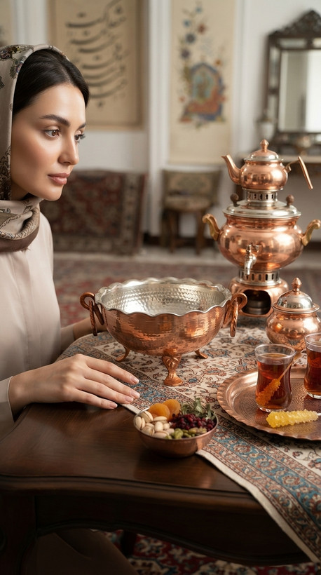 کاسه مسی پایه دار و گوشواره دار نانو شده و رنگ ثابت