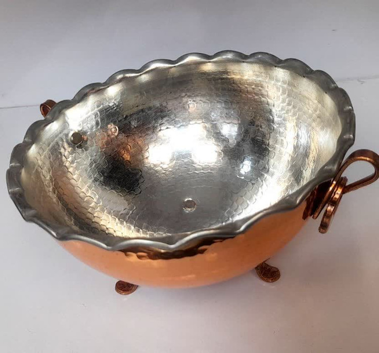 کاسه مسی پایه دار و گوشواره دار متوسط نانو شده رنگ ثابت
