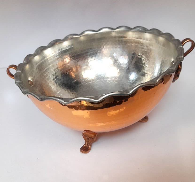 کاسه مسی پایه دار و گوشواره دار متوسط نانو شده رنگ ثابت