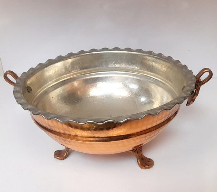 کاسه مسی پایه دار و گوشواره دار نانو شده و رنگ ثابت