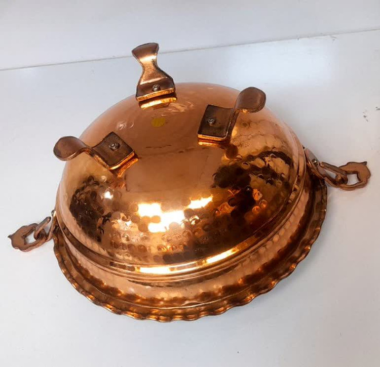 کاسه مسی پایه دار و گوشواره دار نانو شده و رنگ ثابت