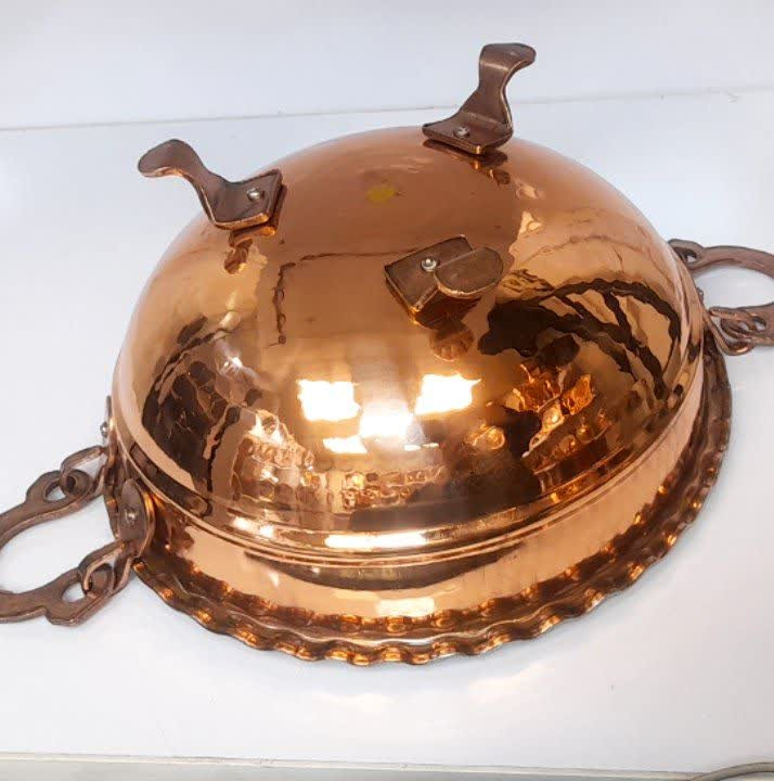 کاسه مسی پایه دار دسته دارنانو شده و رنگ ثابت بزرگ