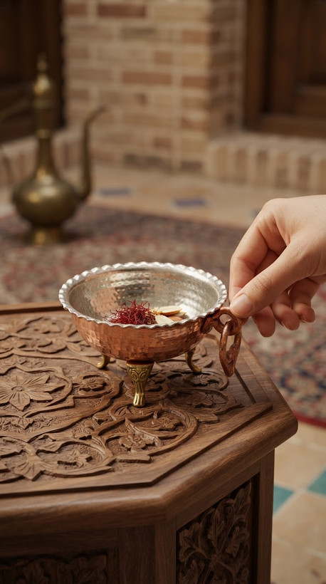 پیاله مسی سه پایه گوشواره دار نانو شده و رنگ ثابت