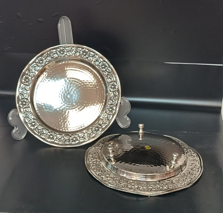 پیش دستی میوه خوری مسی کروم ۶ تایی نانو شده طرح سیاه قلم