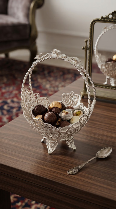 ملیله سبدی شکلات خوری مسی زنجان
