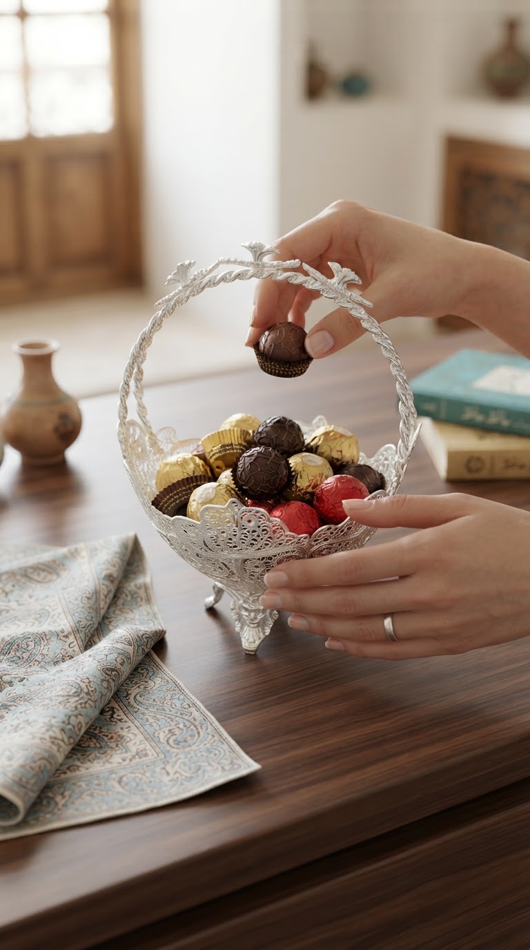 ملیله سبدی شکلات خوری مسی زنجان