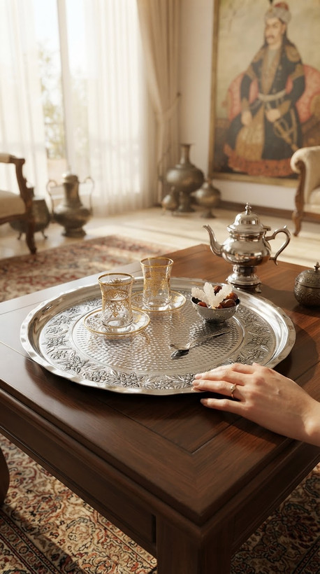 سینی مسی کروم شده تراش گل برجسته قطر۳۸نانو شده