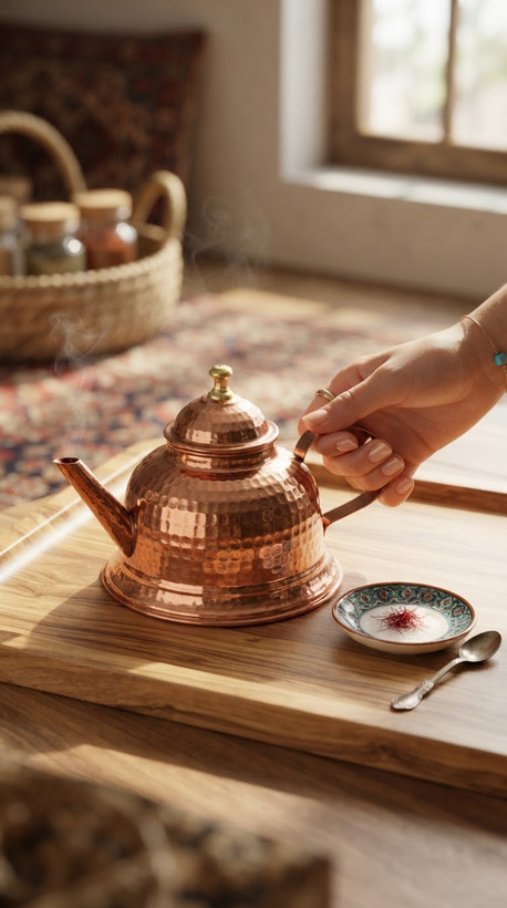 قوری زعفران مسی نقلی چکشی زنجان