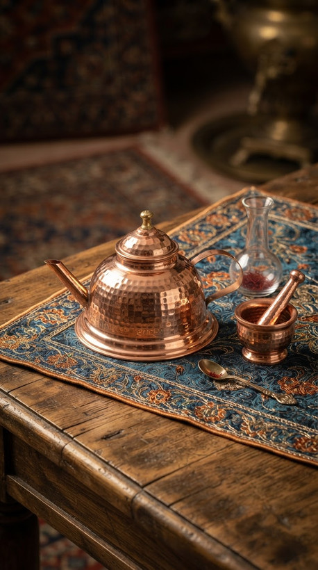 قوری زعفران مسی نقلی چکشی زنجان