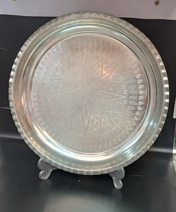 سینی مسی لبه دار داخل قلع و طرح دار بیرون نانو شده رنگ ثابت