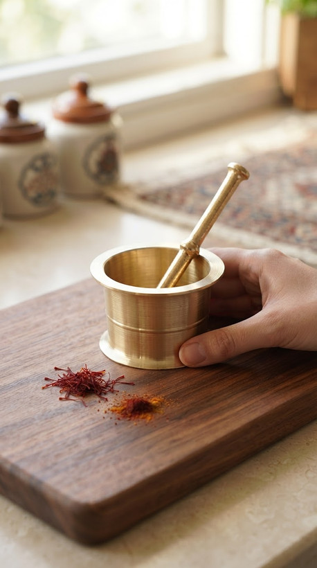 هاون برنجی سنتی زعفران بدونه پایه بسیار محکم و با دوام