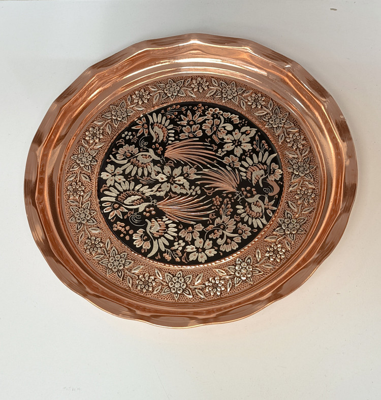 سینی مسی لبه دار نانو شده ابریشم الماس تراش گل مرغ