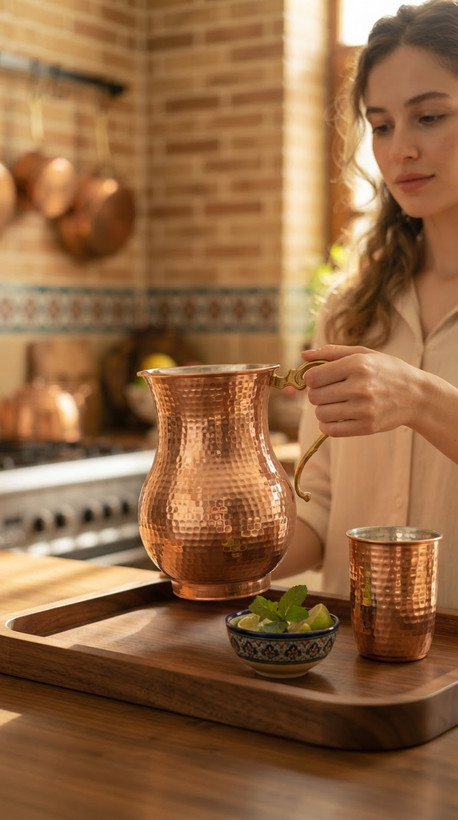 پارچ مسی خمره ای نانو شده رنگ ثابت چکشی زنجان
