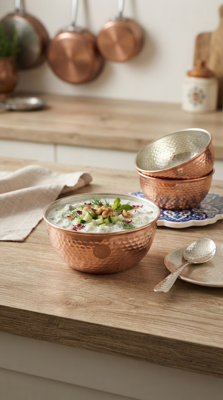 پیاله مسی ماست خوری عددی قطر۱۰ داخل قلع و نانو شده رنگ ثابت