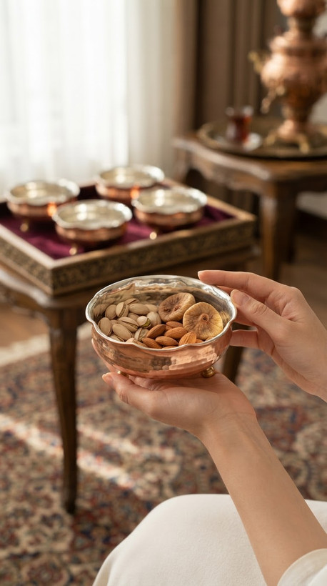 پیاله آجیل مسی سه پایه کوتاه ۵ تایی نانو شده و رنگ ثابت