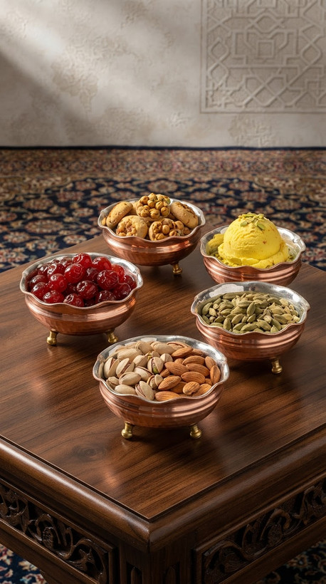 پیاله آجیل و بستنی خوری مسی سه پایه ۵ تایی نانو شده