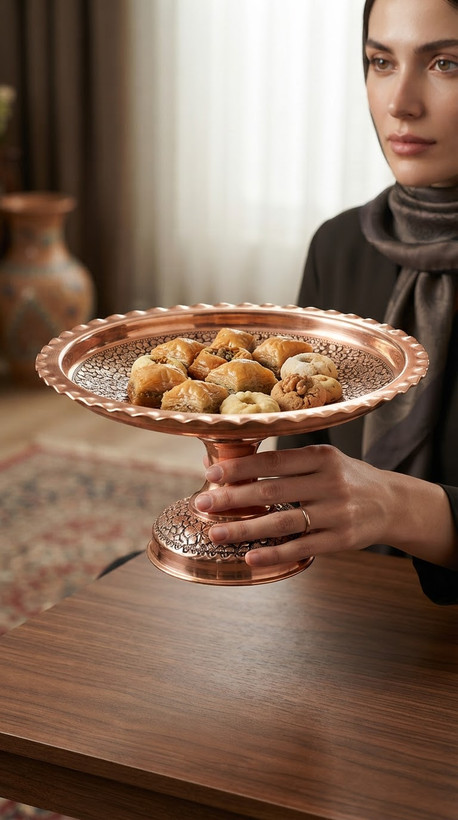 شیرینی خوری مسی نانو شده رنگ ثابت طرح آریایی