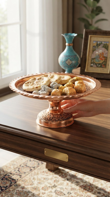 شیرینی خوری مسی نانو شده رنگ ثابت طرح آریایی