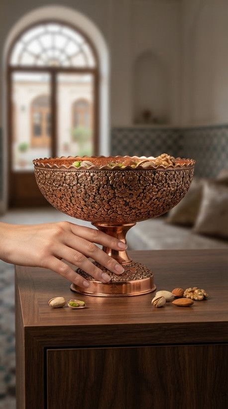 آجیل خوری مسی نانو شده بسیار زیبای طرح اریایی